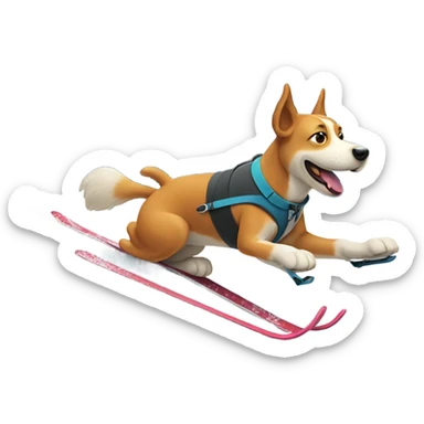 A dog skiing with a mountain in the backround sticker