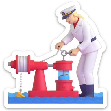 Complete process from sailor at winch pulling up sample, transferring to lab, and scientists analyzing marine sediments sticker