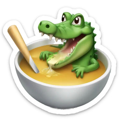 crocodile eating soup with a cricket bat sticker