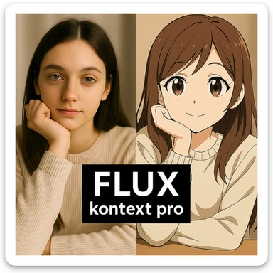 replace the logo with the text of "FLUX kontext pro", keep everything else same sticker