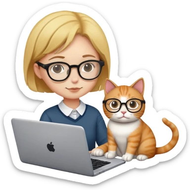 cat sitting next to person working on laptop sticker