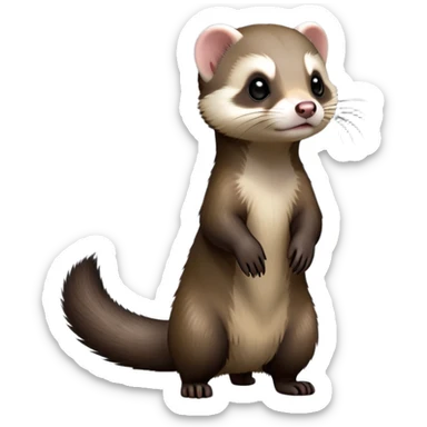 cinematic-[ferret]-realistic-full- long elongated body-standing-emoji,-tiny-paws-tucked-close,-head-tilted-dramatically,-sleek-[sable]-fur,-simplified-yet-realistic-focused-features,-highly-detailed,-glowing-with-an-almost-sarcastic-glow sticker