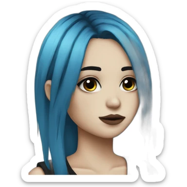 realistic emo girl, black makeup, long choppy blue hair side bangs sticker