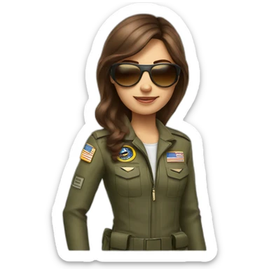 young long brown hair female Boing airplane Commander with sun glasses sticker