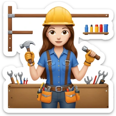 beautiful girl with long brown hair constructing new lounge room sticker
