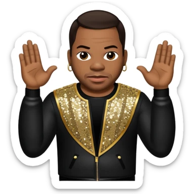 Busta Rhymes with dark brown hair, black sequin outfit sticker