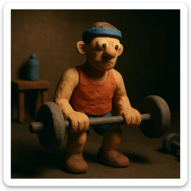 a claymation figure training in the dark, with soft lighting sticker