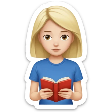 a girl with a M tshirt reading a book sticker