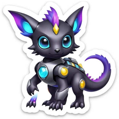 Cute cool colorful futuristic dark nebula fantasy-Digimon-animal-hybrid full body sticker