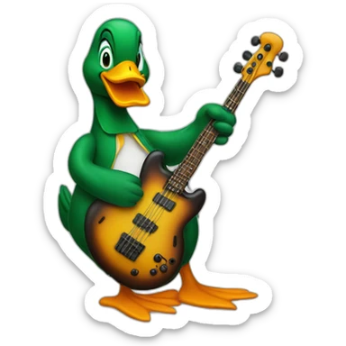 a mallard playing bass sticker