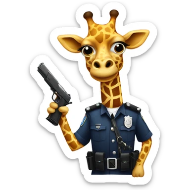 A giraffe with a police uzi and is a robber sticker