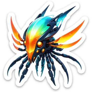  Epic legendary warm-colored fiery sunny rare glowing mechanical Shiny sparkly transparent bioluminescent luminescent vibrant bright pastel dark exotic iridescent colorful gradients futuristic modern metallic glossy glittery fantasy-cyber-Fakémon-Vernid-creature sticker