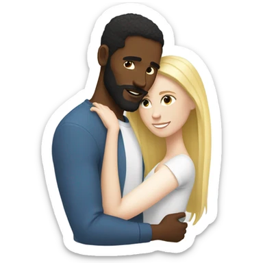 Black  man, short black hair, long beard, hugging a white woman, blonde hair  sticker