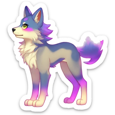 Anthro Colorful Shiny Fionbri-Falvie-sparkle-wolf-sona with neon markings full body sticker