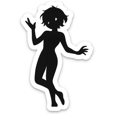 minimalist silhouette of a radiant, delicate figure with a soft pastel aura, a hint of sparkle in the eyes, and a graceful pose, exuding carefree charm and playful chaos sticker