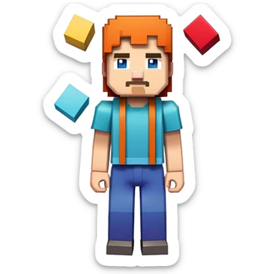 Minecraft character building with blocks sticker