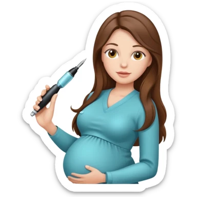 
"Pregnant woman with long brown hair and fair skin wearing a cosmetologist uniform."


 sticker