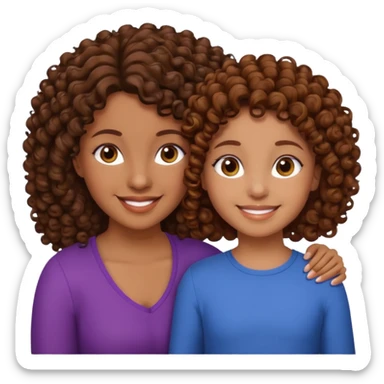 single mom with twin girls; all brown hair, mother and one daughter have curly hair sticker