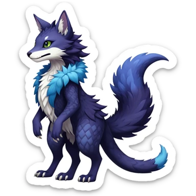 Kawaii dark edgy fantasy ethereal feline-vernid-sergal-fursona animal creature with a tufted tail full body with intricate markings  sticker