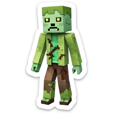 Minecraft Zombie full body, green blocky undead character sticker
