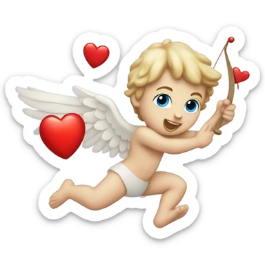 Photo of flying pale cupid with blue eyes and red heart arrow  sticker