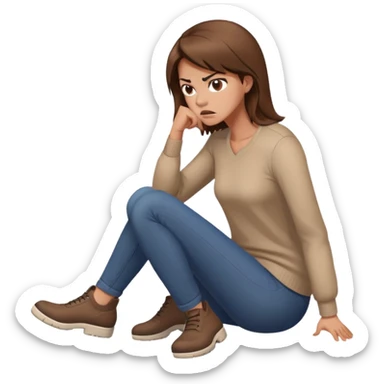 angry woman with brown hair sitting on a floor in profile avoiding conversation sticker
