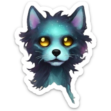 iridescent kintsugi fluffy zombie black brown gold dog fox head zombie skeleton gold mechanical nebula galaxy stars colorful flowers fairy lights vintage zombie sticker