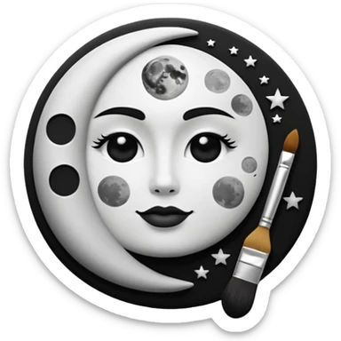 Visualize on-brand content — instantly. black white pallete preferred. brush painting on a canvas. app icon. modern, sleek, minimalistic. ai generated. make moon and star to look like a face. sticker