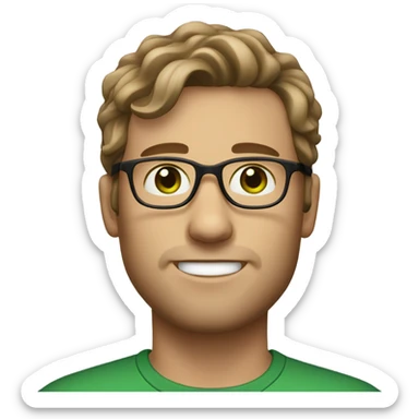 GREEN eyes, white male , brown mad wavy hair, brown glasses, stubble sticker