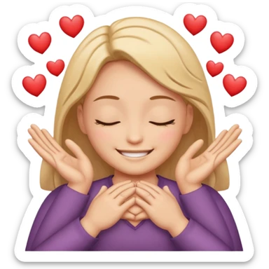 Can you generate an Apple-style emoji as if you were Genmoji, Apple’s AI?  The emoji must have: 	•	The mouth exactly like this emoji 😁 	•	The hands exactly like this emoji 🤗 	•	The hearts exactly like and in the same position as this emoji 🥰 sticker