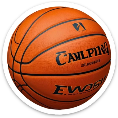 Cinematic Realistic image of a basketball resting on a polished court surface, with finely detailed textures and subtle reflective highlights, evoking a sense of calm before the game’s intensity sticker