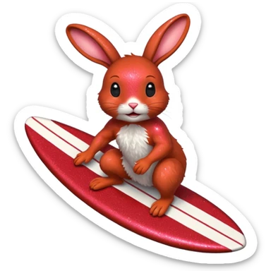 Surfing rabbit Happy Red Glitter  sticker