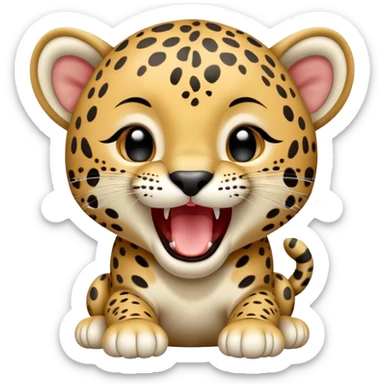 cinematic-realistic-yawning-baby jaguar-portrait-emoji,-head-tilted-slightly-with-a-dramatic,-wide-open-yawn,-showcasing-a-lithe,-graceful-build-with-distinctive-rosette-patterns-and-sleepy,-half-closed-eyes,-simplified-yet-irresistibly-adorable sticker