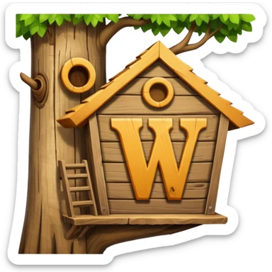 letter W on the side wall of a treehouse in a tree, only the top no trunk sticker