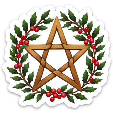 yule pentacle, evergreens, berries sticker