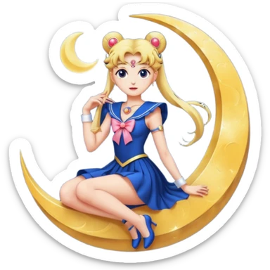 Sailor moon with beautiful dress and sitting on crescent moon  sticker