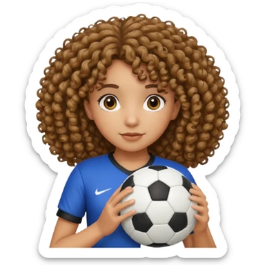 Chica con cabello rizado y con una pelota de futbol en las manos sticker
