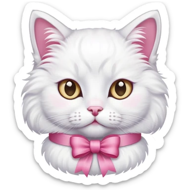 A white cat with a pink ribbon on its head  sticker