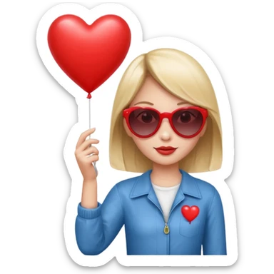 girl with sun glasses holding red heart balloon sticker