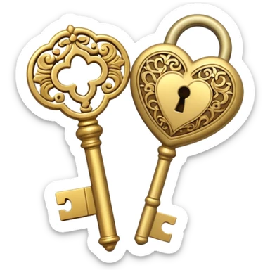 gold antique key The lock beige  sticker