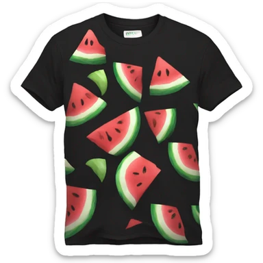 Black Tshirt with an image of a slice of watermelon in the middle of the Tshirt sticker