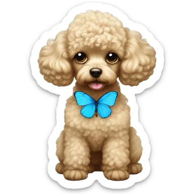Blonde Toy poodle with blue butterfly  sticker