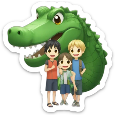 Anime crocodile and two children sticker