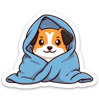 adorable puppy wrapped in a soft blanket sticker