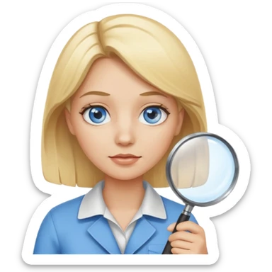 Blonde hair Woman with blue eyes holding a magnifying glass sticker