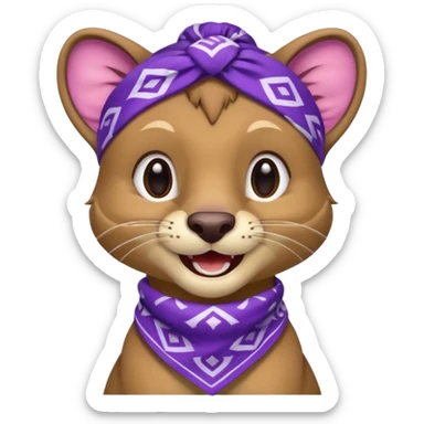 
Fossa animal in purple bandana with white patterns on forehead from league of legends laughing emoticon sticker