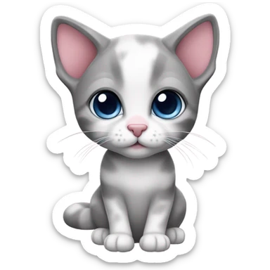 Cute, dusty rose, dark grey and white kitten. Full view of cat. Deep blue eyes and pink nose sticker