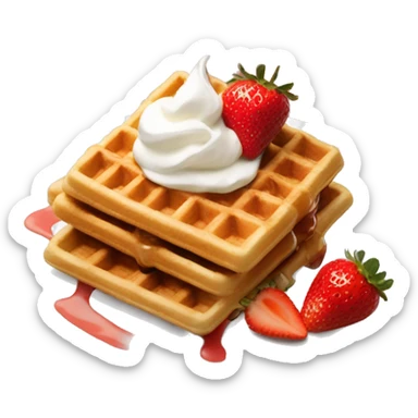 square waffle with dollop of whipped cream and strawberries on top sticker