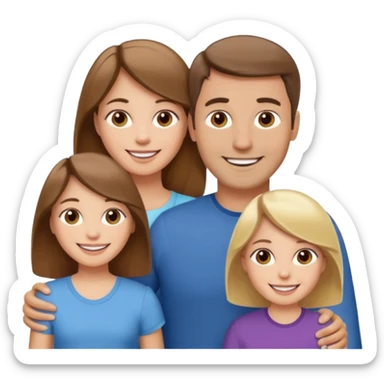 happy white family with one brown hair dad, one brown hair mom, one blonde girl, and one brown hair girl sticker