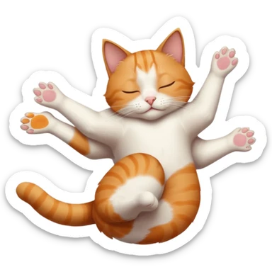 ginger and white small cat eyes closed lying down upside down with paws stretched out in different directions sticker